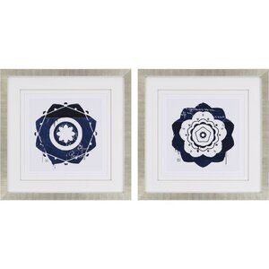 Set of 2 Silver Framed Blue Artwork